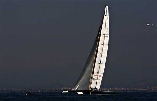 American BMW Oracle sails before the start of the first race